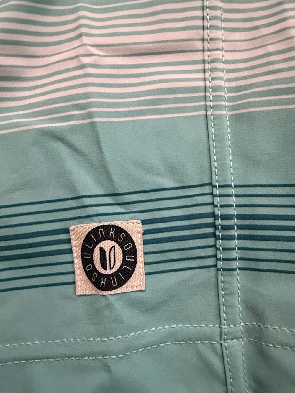 Linksoul Teal and Navy Horizontal Stripe Men’s Board Shorts
